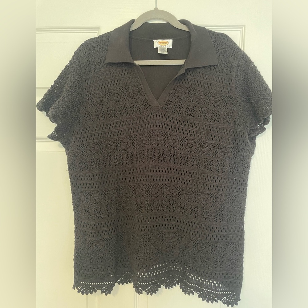 Talbots Crochet Polo Top - Black size 2X